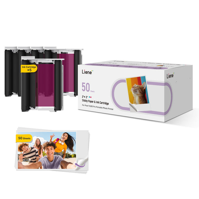 Liene Pearl N200 Pro 2*3'' Paper 50 Sheets+5 Ink Cartridges